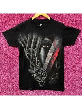 Vikings TV Show Leader with Symbol Black T-Shirt Small